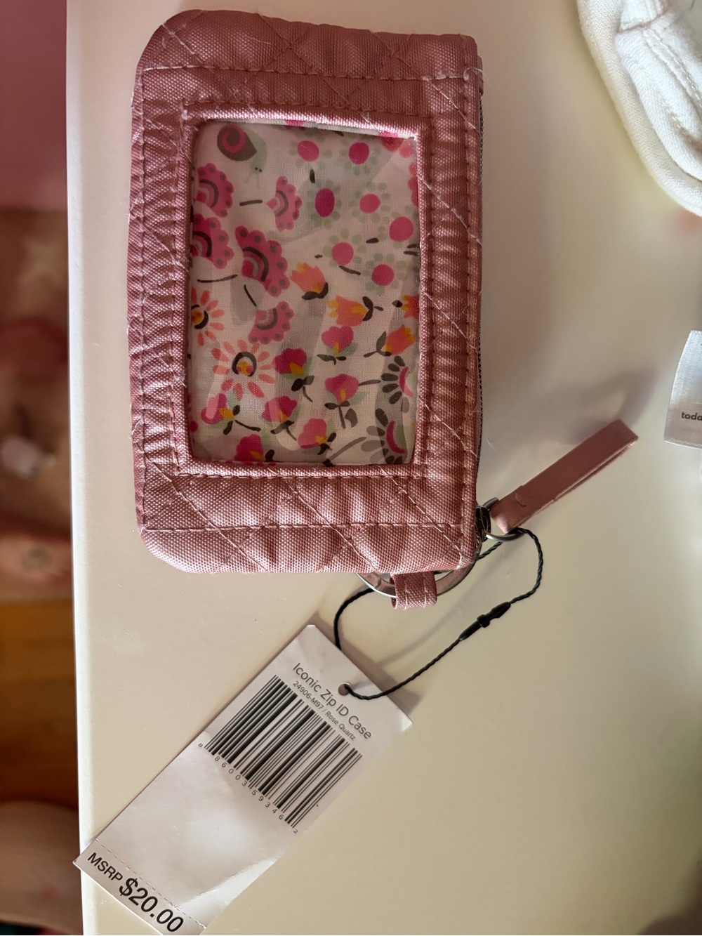 NWT Vera Bradley Pink Quilted ID Case with Floral Detail